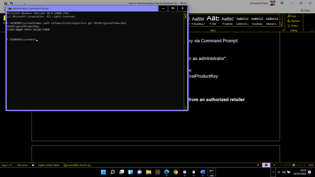 View Windows product key via the Command Prompt